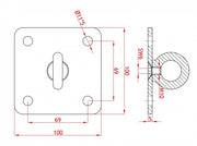 Plaat+draaibaar oog M10,  100x100x5